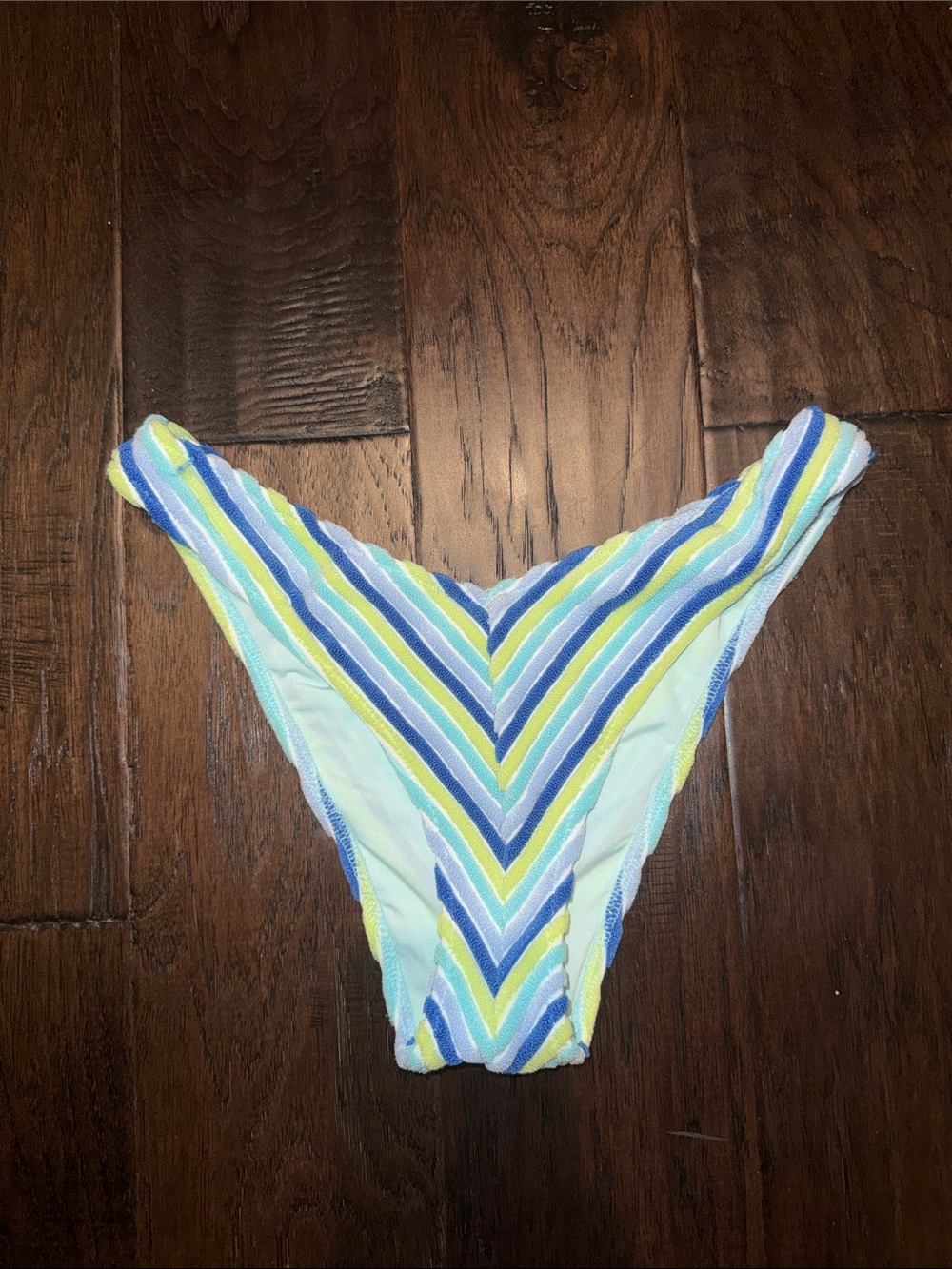 Aerie Striped V-Front Women’s Bikini Bottom — Blue, Yellow, White Small
